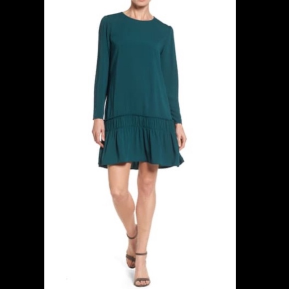 Halogen Dresses & Skirts - [Halogen] Drop Waist Long Sleeve Green Dress Small